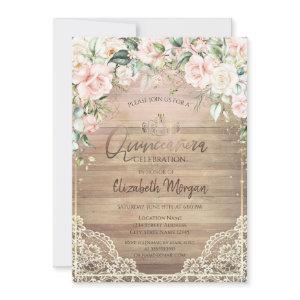 Lace,Tiara,Lights,Wood Pink Roses Quinceañera