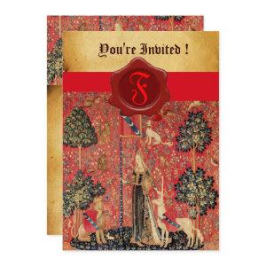 LADY AND UNICORN MONOGRAM RED WAX SEAL PARCHMENT