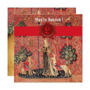 LADY AND UNICORN MONOGRAM RED WAX SEAL PARCHMENT