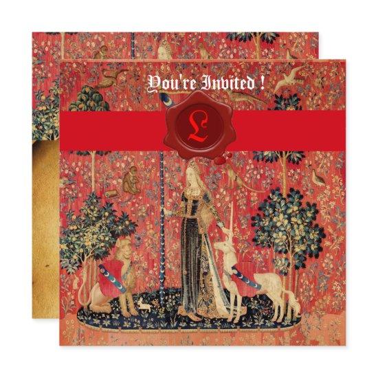 LADY AND UNICORN MONOGRAM RED WAX SEAL PARCHMENT