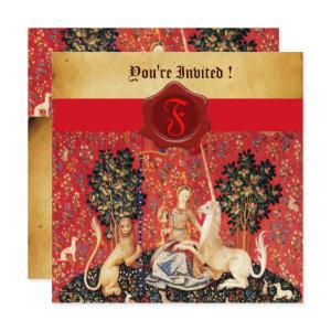 LADY AND UNICORN MONOGRAM RED WAX SEAL PARCHMENT