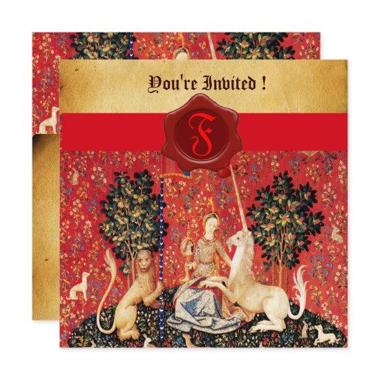 LADY AND UNICORN MONOGRAM RED WAX SEAL PARCHMENT