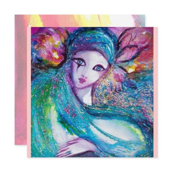 LADY BLUE MASK Masquerade Party Pink Teal Invite