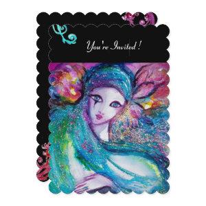 LADY BLUE MASK Masquerade Party,Red Swirls Black