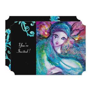 LADY BLUE MASK Masquerade Party,Teal Floral Swirls