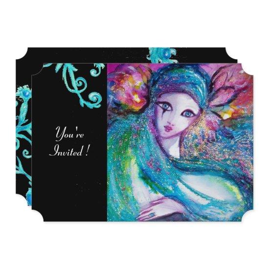 LADY BLUE MASK Masquerade Party,Teal Floral Swirls