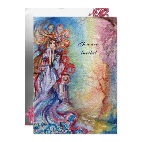 LADY OF LAKE , vibrant bright blue pink gem moon
