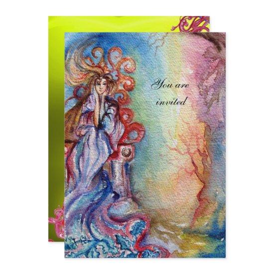 LADY OF LAKE , vibrant bright blue pink gem yellow