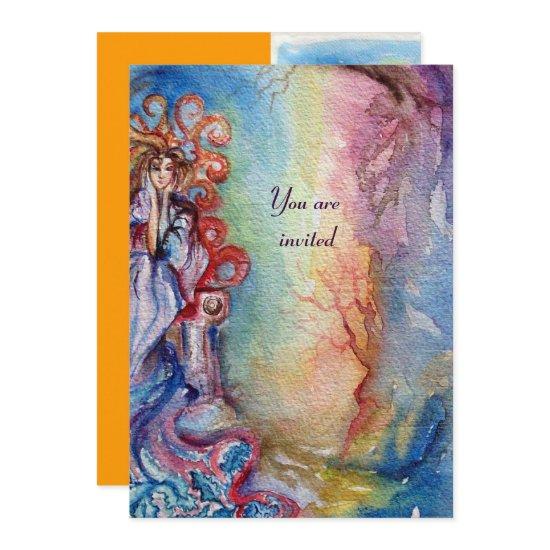 LADY OF LAKE , vibrant bright blue pink yellow
