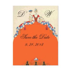 LADY ORANGE / WEDDING PARTY SAVE THE DATE MONOGRAM ANNOUNCEMENT POSTCARD