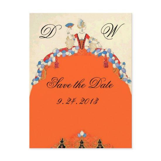 LADY ORANGE / WEDDING PARTY SAVE THE DATE MONOGRAM ANNOUNCEMENT POSTCARD