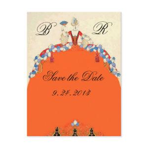 LADY ORANGE / WEDDING PARTY SAVE THE DATE MONOGRAM ANNOUNCEMENT POSTCARD