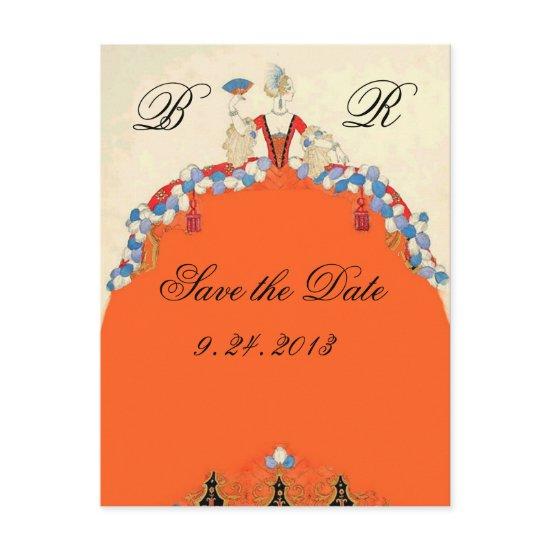 LADY ORANGE / WEDDING PARTY SAVE THE DATE MONOGRAM ANNOUNCEMENT POSTCARD