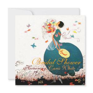 LADY WITH FLOWER BOUQUET AND BUTTERFLIES MONOGRAM