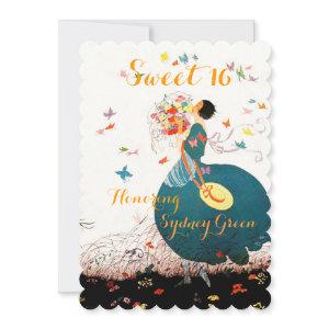 LADY WITH FLOWER BOUQUET AND BUTTERFLIES SWEET 16