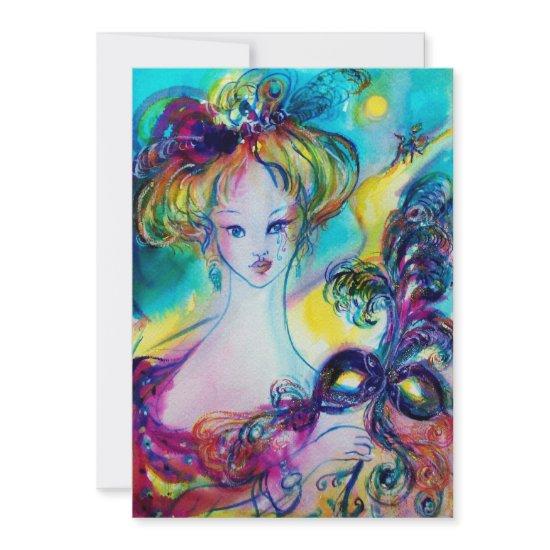LADY WITH MASK / Venetian Masquerade Ball,gold Announcement