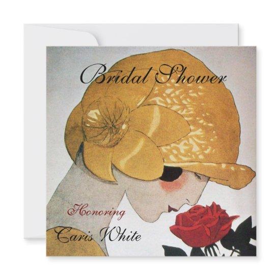 LADY WITH RED ROSE MONOGRAM BRIDAL SHOWER PARTY