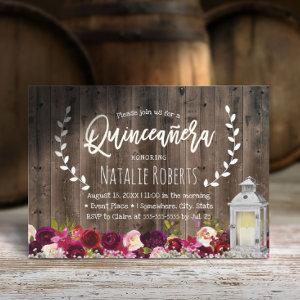 Lantern Rustic Burgundy Floral Quinceanera 15
