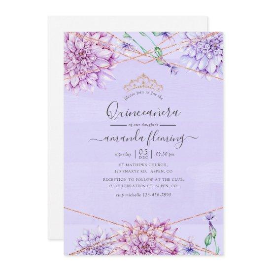 Lavender and Gold Floral Geometric Quinceañera