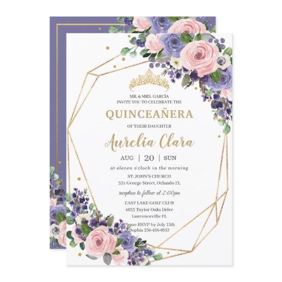 Lavender Blush Floral Geometric 16th Quinceañera