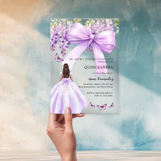 Lavender bow floral dress clear Quinceanera Acrylic