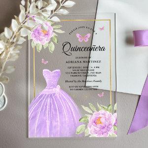 Lavender Floral Dress Butterfly Gold Quinceanera Acrylic
