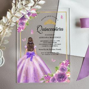 Lavender Floral Dress Butterfly Gold Quinceanera Acrylic