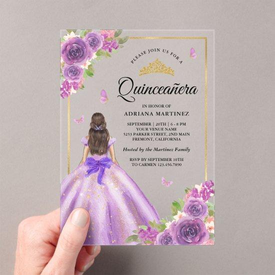 Lavender Floral Dress Butterfly Gold Quinceanera Acrylic