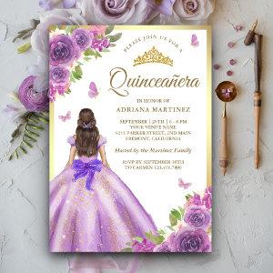 Lavender Floral Dress Butterfly Gold Quinceanera