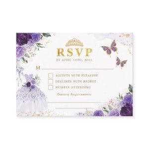 Lavender Floral Quinceanera Princess Dress RSVP Enclosure Card