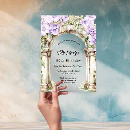 Lavender florals arch beige birthday clear acrylic