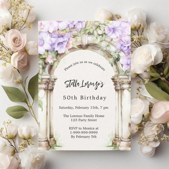 Lavender florals arch beige birthday