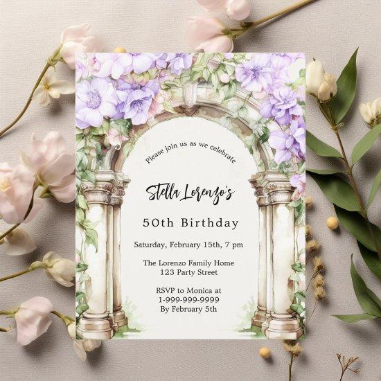Lavender florals arch beige birthday