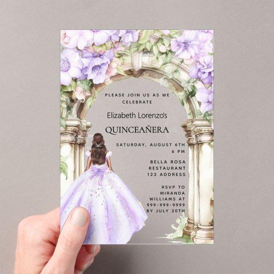 Lavender florals arch dress clear Quinceanera Acrylic