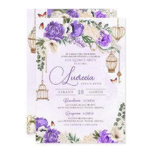 Lavender Gold Butterfly Floral Elegant Quinceañera