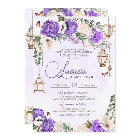 Lavender Gold Butterfly Floral Elegant Quinceañera