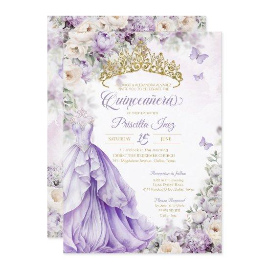 Lavender & Gold Butterfly Princess Quinceañera