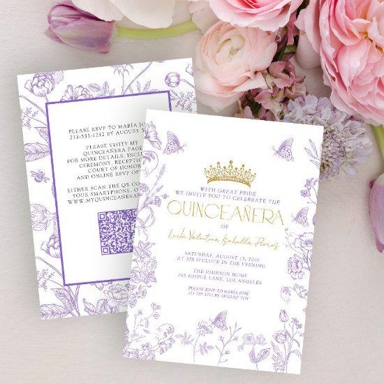 Lavender Gold Butterfly Quinceañera QR Quince Años