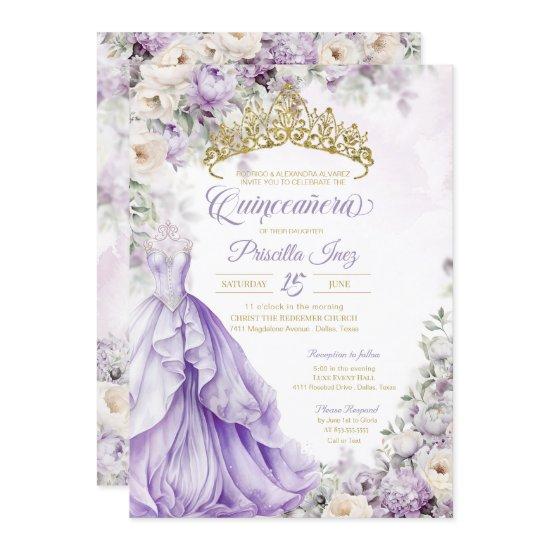 Lavender Gold Elegant Gown Princess Quinceañera