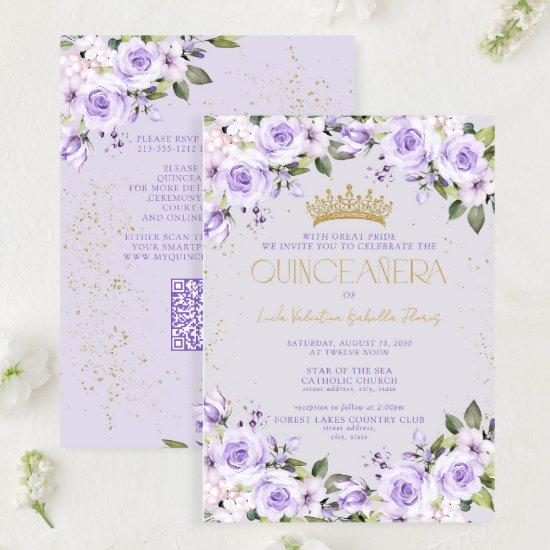 Lavender Gold QR Code Quinceañera Mis Quince