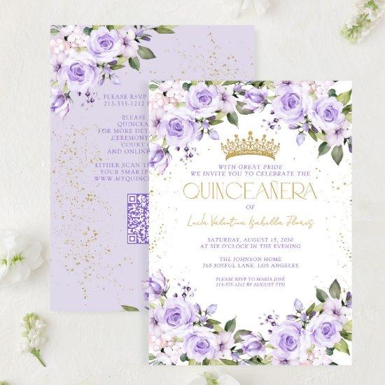 Lavender Gold Quinceañera Mis Quince 15 Años QR