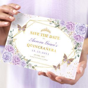 Lavender Gold Roses Quinceanera Save the Date Announcement