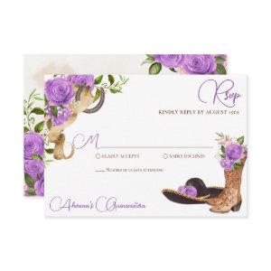 Lavender Light Purple Charro Western Quinceanera RSVP Card