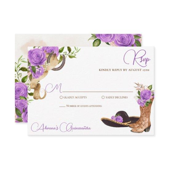 Lavender Light Purple Charro Western Quinceanera RSVP Card
