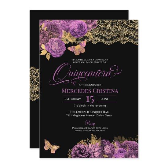 Lavender Mauve Roses & Lace Butterfly Quinceañera