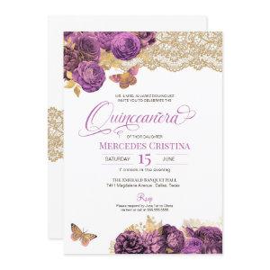 Lavender Mauve Roses & Lace Butterfly Quinceañera