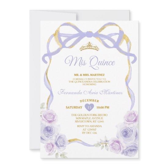 Lavender Purple Floral Bow Ribbon Gold Mis Quince