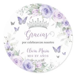 Lavender Purple Floral Butterflies Quinceañera Classic Round Sticker