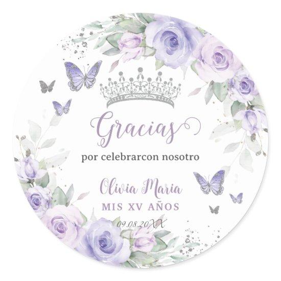 Lavender Purple Floral Butterflies Quinceañera Classic Round Sticker
