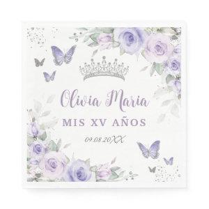 Lavender Purple Floral Butterflies Quinceañera Napkins